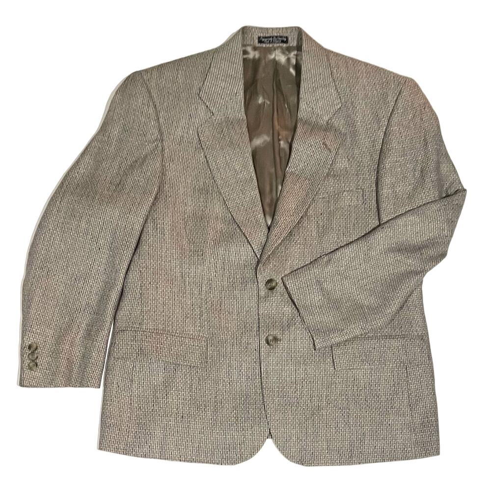 Norm Thompson Vintage Sport Coat Pure Spun Silk Blazer Tan Woven Jacket Mens 42